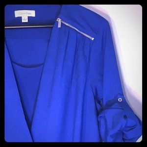 Calvin Klein Tab Sleeve Blouse w/ Silver Hardware
